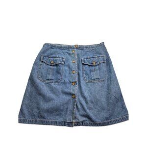 Vintage Y2K Paul Harris Denim Button Front A-Line Skirt Womens Size 12 Cotton